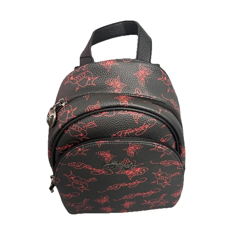 backpack faux leather uk Quilted With Chain Detail Melouk Interior Detail Ed Hardy Women's Butterfly Design